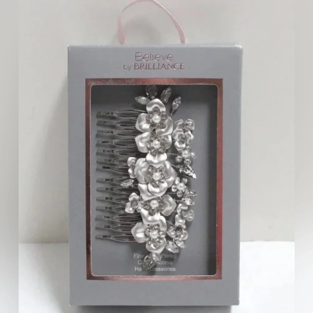 Believe by Brilliance Fine Sliver Plated Hair Comb with Genuine Cubic Zirconi...